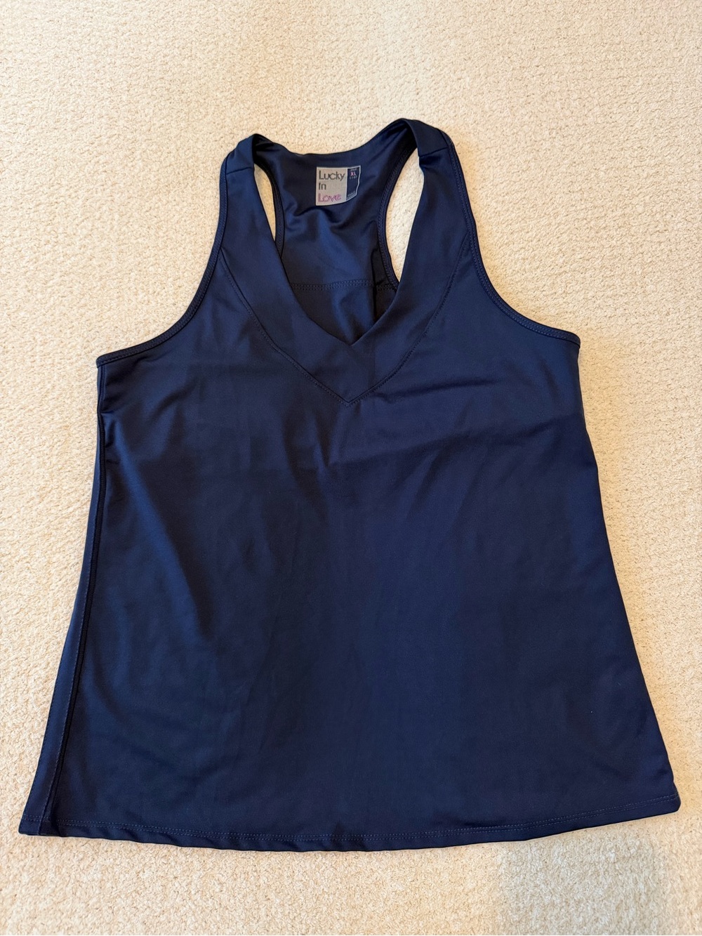 Lucky in Love Women's Core V-Neck Racerback Performance Tank - Navy Size XL